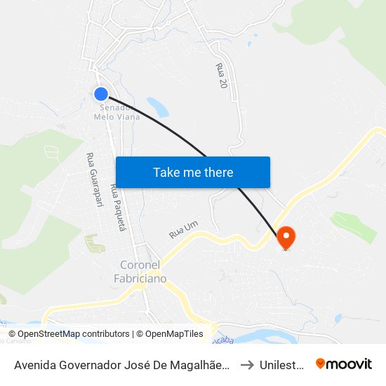 Avenida Governador José De Magalhães Pinto, 2875 to Unileste Mg map