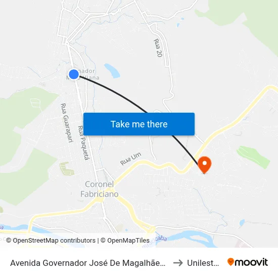 Avenida Governador José De Magalhães Pinto, 2525 to Unileste Mg map