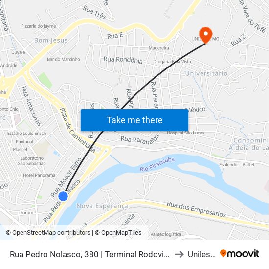 Rua Pedro Nolasco, 380 | Terminal Rodoviário De Coronel Fabriciano to Unileste Mg map