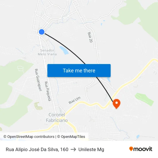 Rua Alípio José Da Silva, 160 to Unileste Mg map