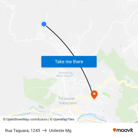 Rua Taguara, 1245 to Unileste Mg map