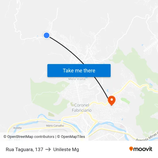 Rua Taguara, 137 to Unileste Mg map