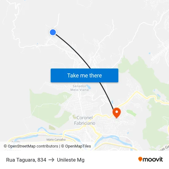 Rua Taguara, 834 to Unileste Mg map
