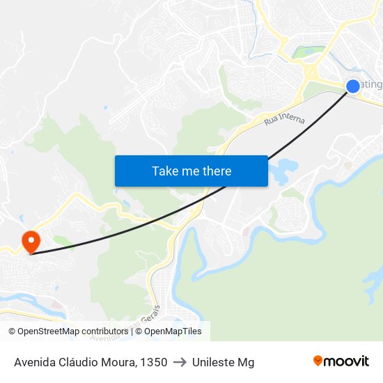 Avenida Cláudio Moura, 1350 to Unileste Mg map