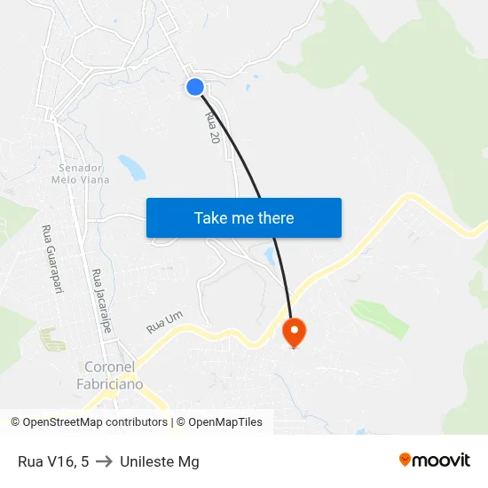 Rua V16, 5 to Unileste Mg map