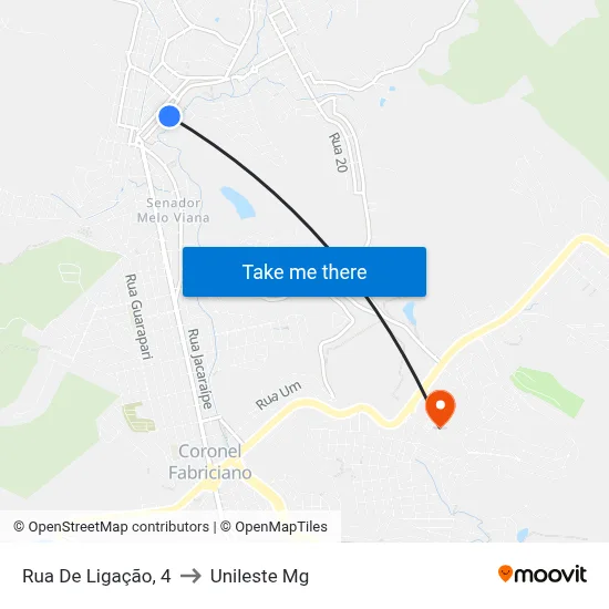 Rua De Ligação, 4 to Unileste Mg map