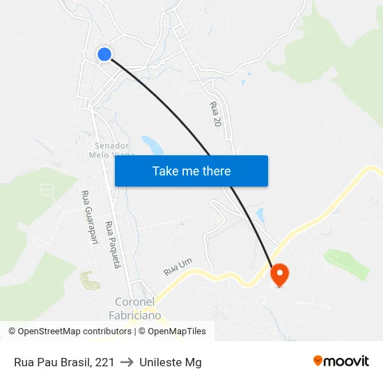 Rua Pau Brasil, 221 to Unileste Mg map