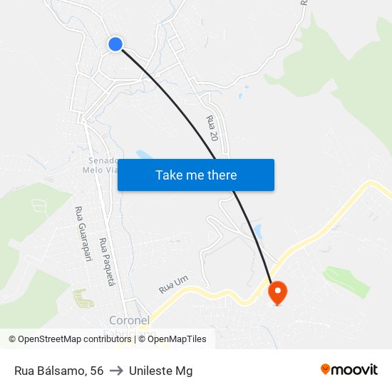 Rua Bálsamo, 56 to Unileste Mg map