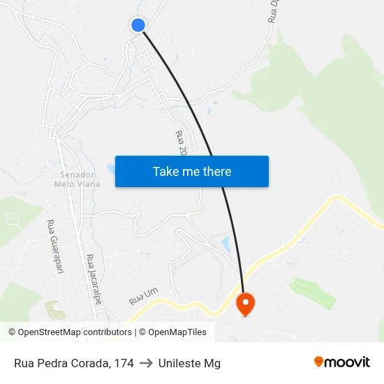 Rua Pedra Corada, 174 to Unileste Mg map