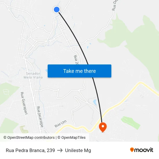 Rua Pedra Branca, 239 to Unileste Mg map