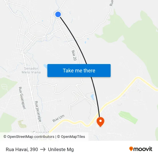 Rua Havaí, 390 to Unileste Mg map