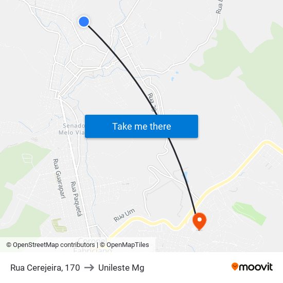 Rua Cerejeira, 170 to Unileste Mg map