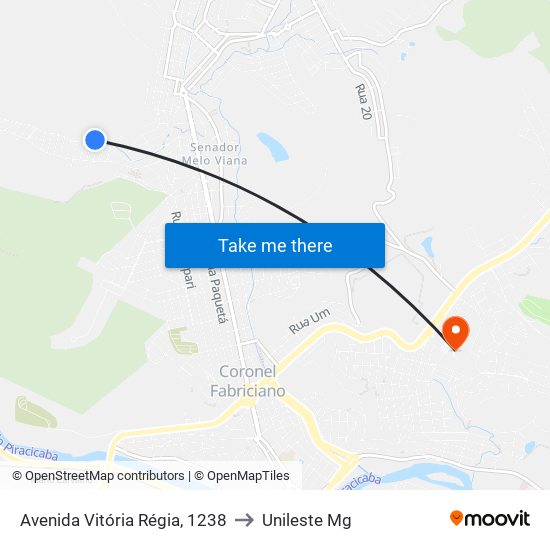 Avenida Vitória Régia, 1238 to Unileste Mg map