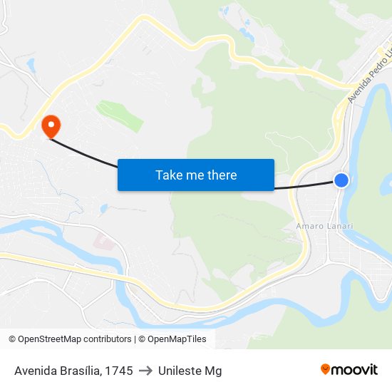 Avenida Brasília, 1745 to Unileste Mg map