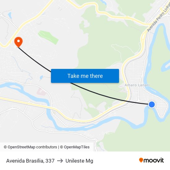 Avenida Brasília, 337 to Unileste Mg map