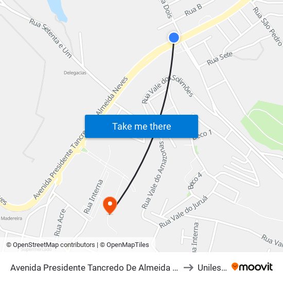 Avenida Presidente Tancredo De Almeida Neves, 4121 | Posto Leve to Unileste Mg map