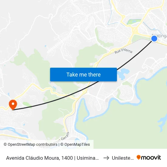 Avenida Cláudio Moura, 1400 | Usiminas Portaria 2 to Unileste Mg map