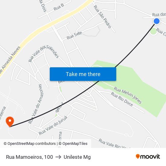 Rua Mamoeiros, 100 to Unileste Mg map