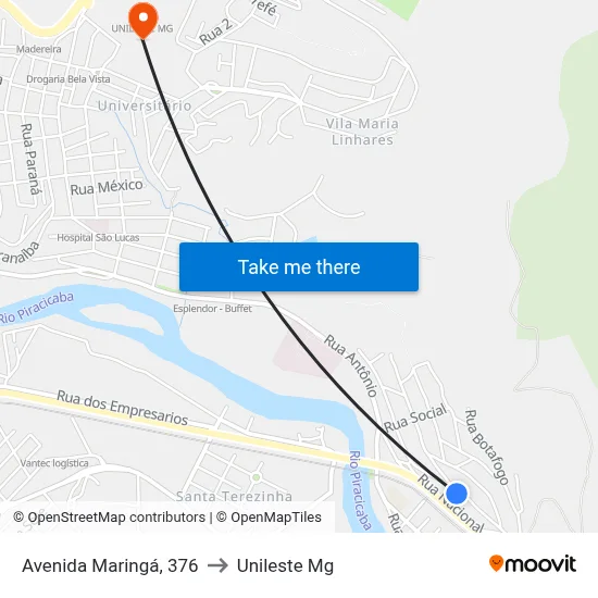Avenida Maringá, 376 to Unileste Mg map