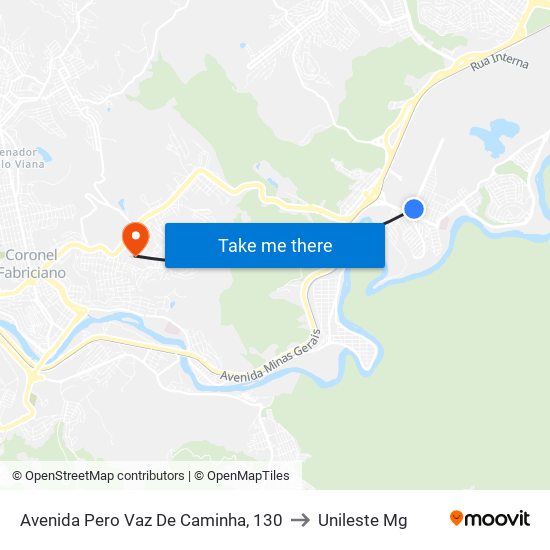 Avenida Pero Vaz De Caminha, 130 to Unileste Mg map