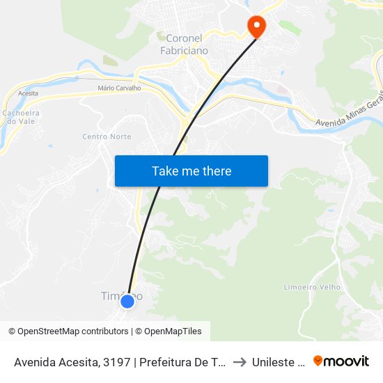 Avenida Acesita, 3197 | Prefeitura De Timóteo to Unileste Mg map
