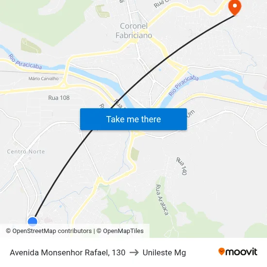 Avenida Monsenhor Rafael, 130 to Unileste Mg map