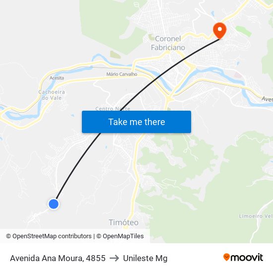 Avenida Ana Moura, 4855 to Unileste Mg map