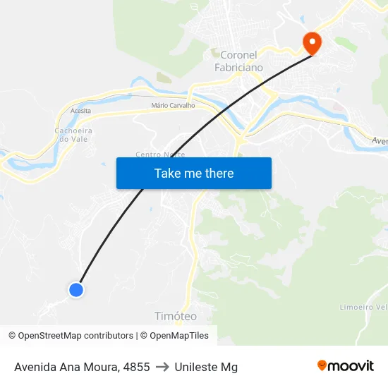 Avenida Ana Moura, 4855 to Unileste Mg map