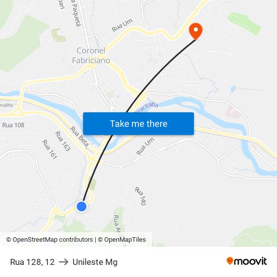 Rua 128, 12 to Unileste Mg map