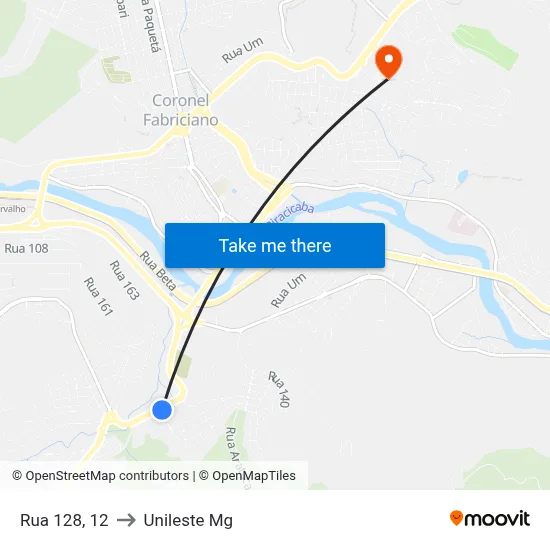 Rua 128, 12 to Unileste Mg map