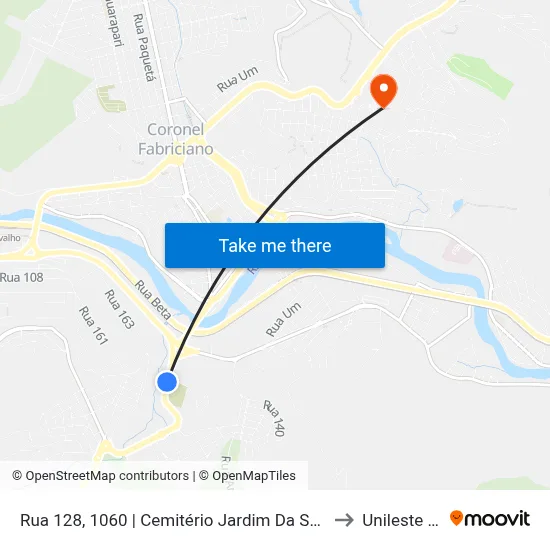 Rua 128, 1060 | Cemitério Jardim Da Saudade to Unileste Mg map