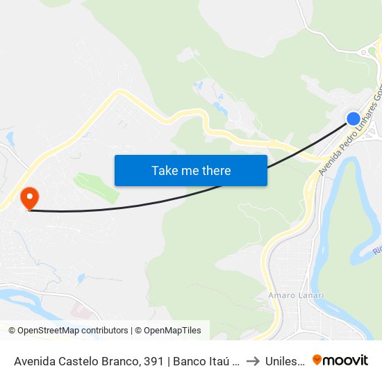 Avenida Castelo Branco, 391 | Banco Itaú - Linhas Intermunicipais to Unileste Mg map