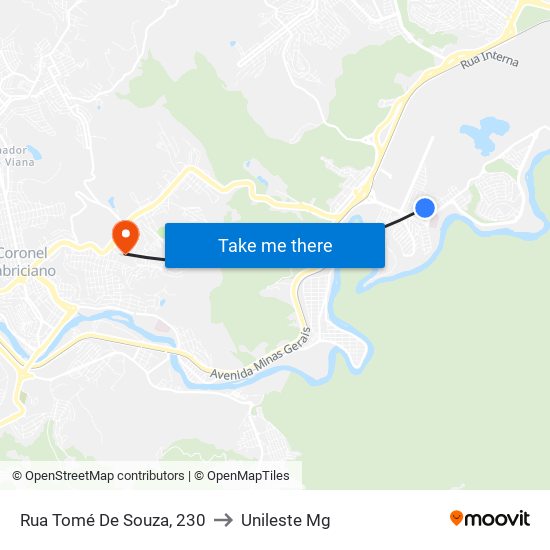 Rua Tomé De Souza, 230 to Unileste Mg map