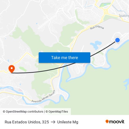 Rua Estados Unidos, 325 to Unileste Mg map