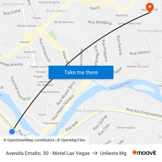 Avenida Emalto, 30 - Motel Las Vegas to Unileste Mg map