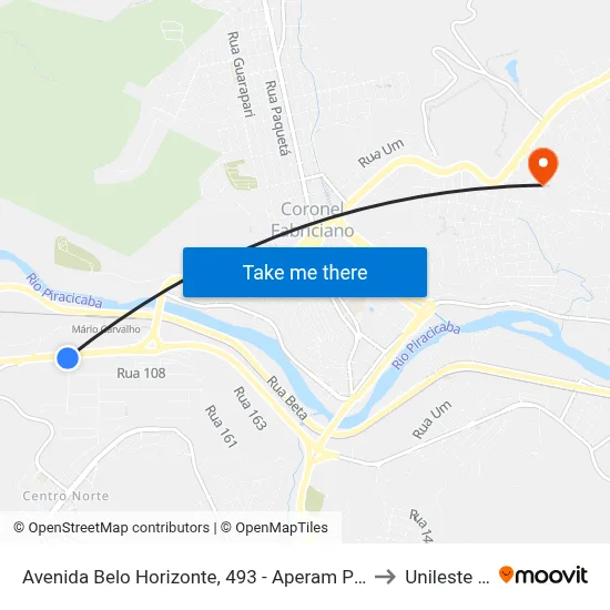 Avenida Belo Horizonte, 493 - Aperam Portaria 3 to Unileste Mg map