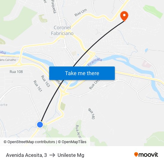 Avenida Acesita, 3 to Unileste Mg map