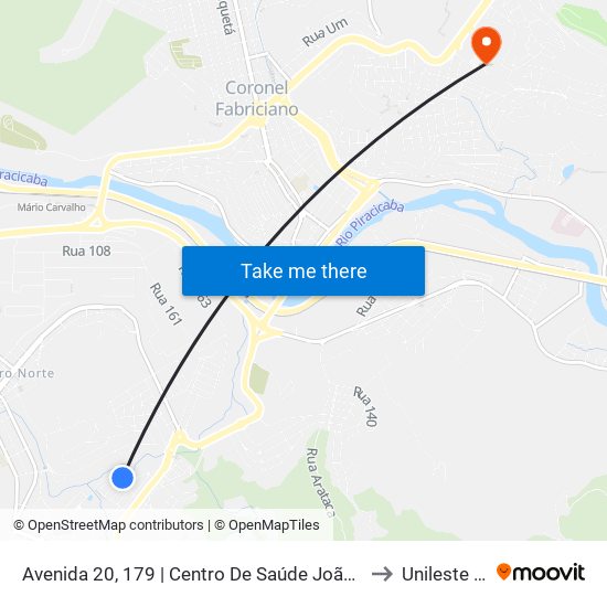Avenida 20, 179 | Centro De Saúde João Otávio to Unileste Mg map