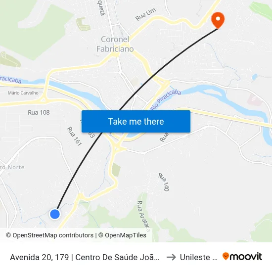 Avenida 20, 179 | Centro De Saúde João Otávio to Unileste Mg map