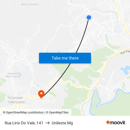 Rua Lírio Do Vale, 141 to Unileste Mg map