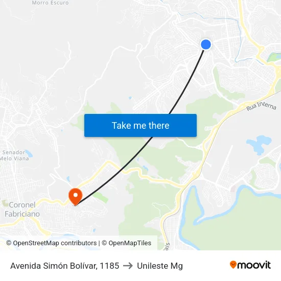 Avenida Simón Bolívar, 1185 to Unileste Mg map