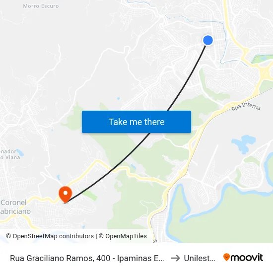 Rua Graciliano Ramos, 400 - Ipaminas Esporte Clube to Unileste Mg map
