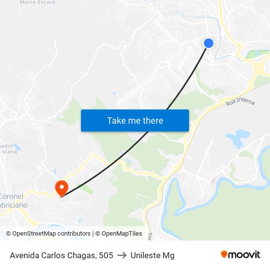 Avenida Carlos Chagas, 505 to Unileste Mg map