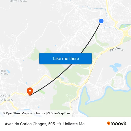Avenida Carlos Chagas, 505 to Unileste Mg map