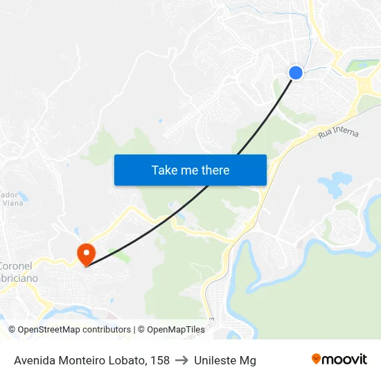 Avenida Monteiro Lobato, 158 to Unileste Mg map