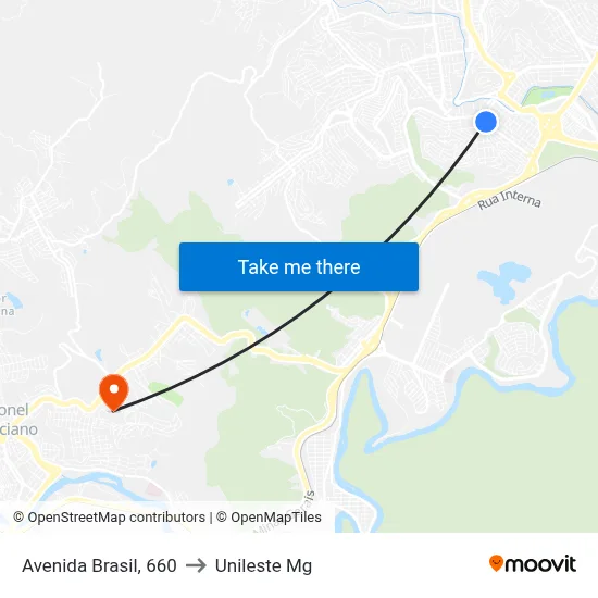 Avenida Brasil, 660 to Unileste Mg map