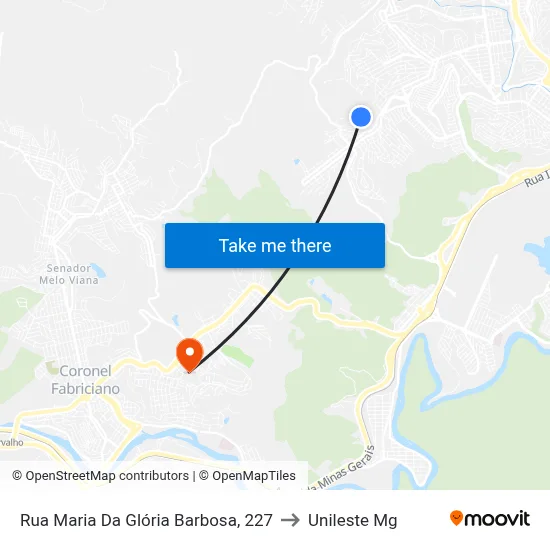 Rua Maria Da Glória Barbosa, 227 to Unileste Mg map