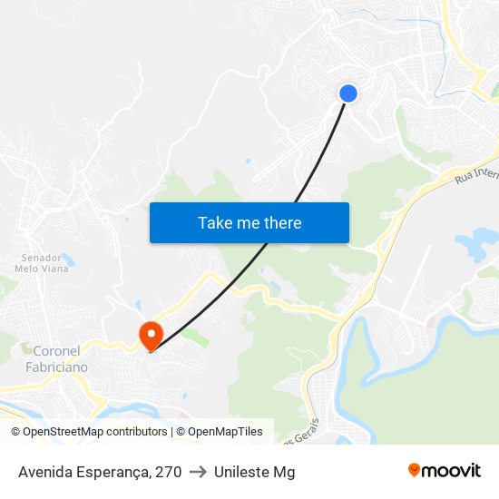 Avenida Esperança, 270 to Unileste Mg map