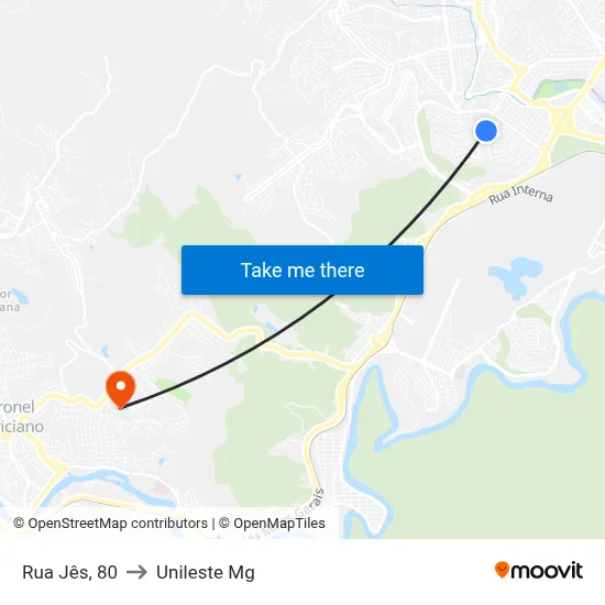 Rua Jês, 80 to Unileste Mg map