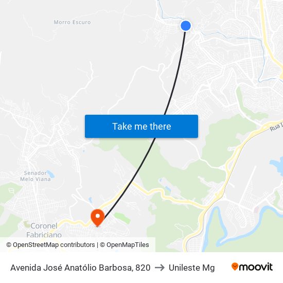Avenida José Anatólio Barbosa, 820 to Unileste Mg map